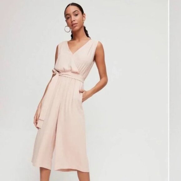 Babaton Aritzia Maximillian Jumpsuit Wide Leg Crop Denude Beige Taupe Size XS - Picture 4 of 15